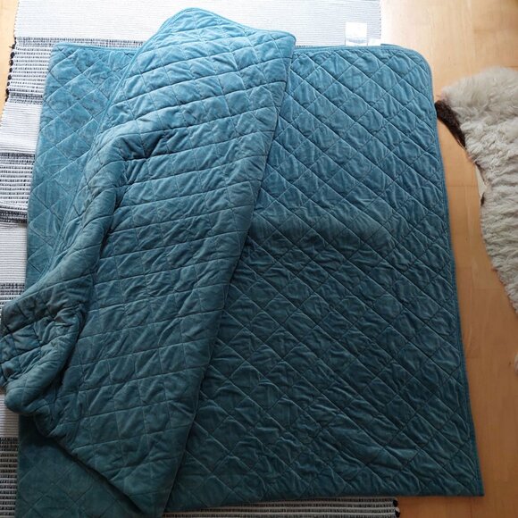 Velvet Velour Quilt Bedspread - King - 98" x 108" Aqua/Teal/Blue/Green - Picture 4 of 9